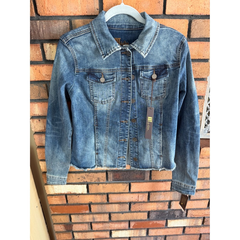 KUT from the Kloth Helena Denim Jacket Witch-Hazel Wash Raw Hem